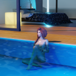 Female relaxing naked in the swimming pool