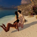 Threesome on an overcast beach